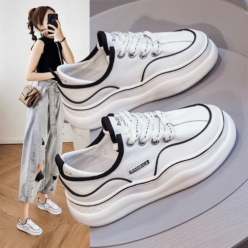 红蜻蜓牌小白鞋女2023新款春秋季ins百搭休闲运动波浪底大头面包H