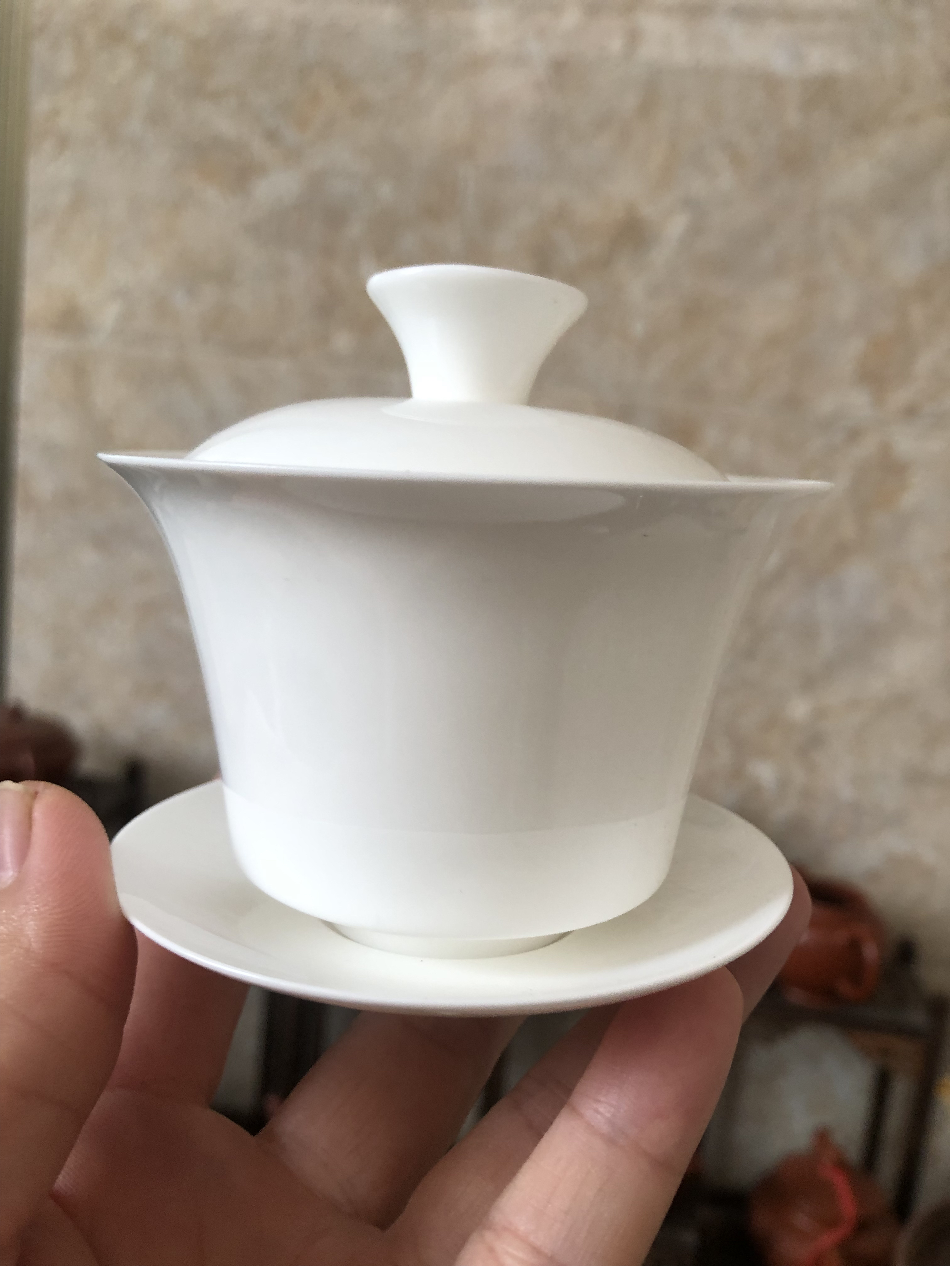 茶具纯白三才瓷盖碗茶盖碗白釉白盖碗小盖碗家用