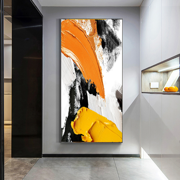 【东方画廊】黑白黄橙色抽象立体现代客厅油画玄关装饰画创意挂画