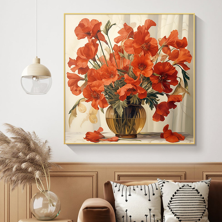 【画为峰】平安花北欧风玄关挂画简约现代客厅装饰画餐桌花卉壁画