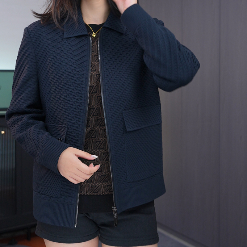 【亨尼顿】针织弹力拉链开衫男士外套春新款男装翻领休闲夹克24037