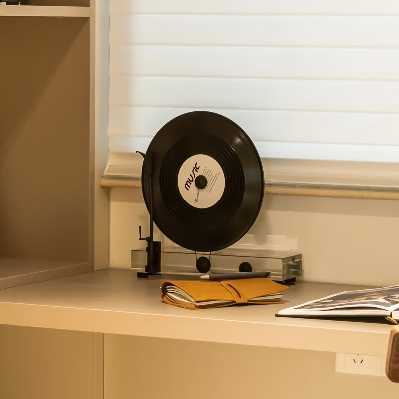水晶立式复古留声机黑胶唱片轻奢创意摆件模型桌面书房样板间售楼