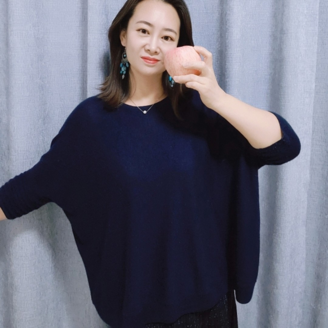 内蒙古山羊绒68支精纺7分蝙蝠袖羊绒衫