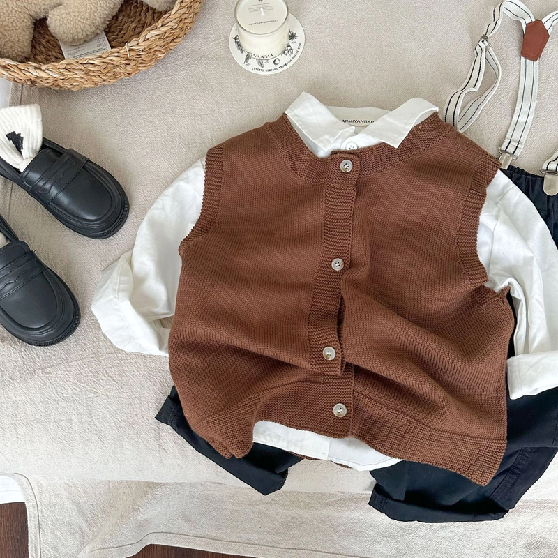 儿童毛衣2025春季新品男女童纯色毛线马甲宝宝针织衫外套