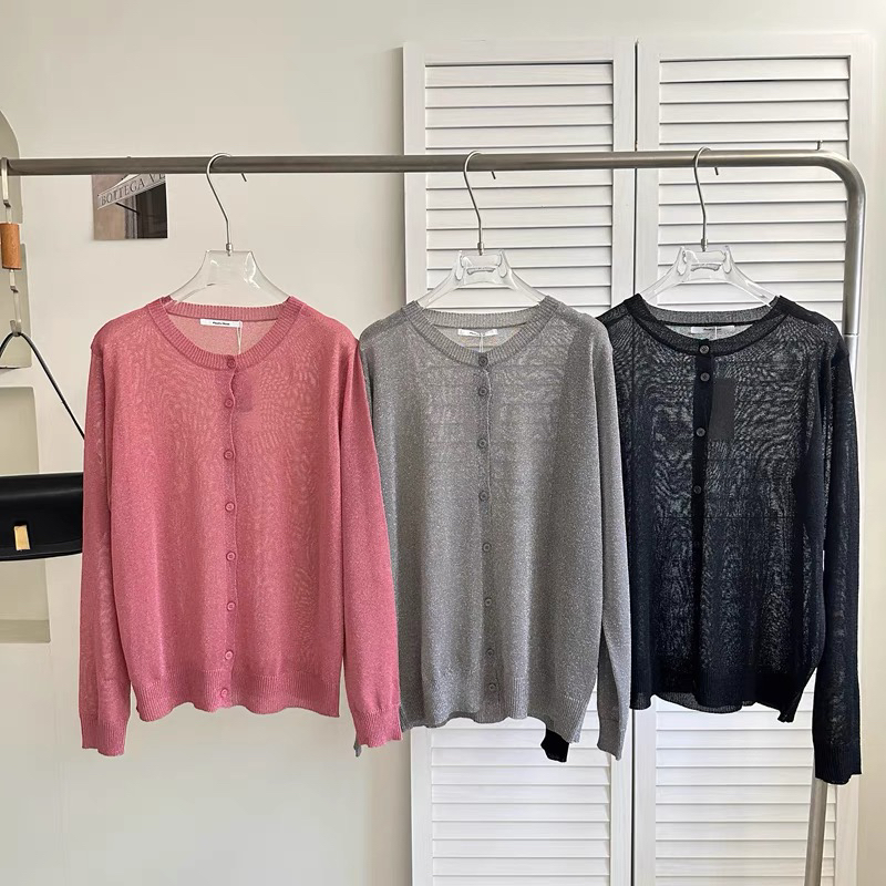 防晒亮丝针织开衫外套女薄款针织打底衫洋气外穿长袖空调衫上衣潮