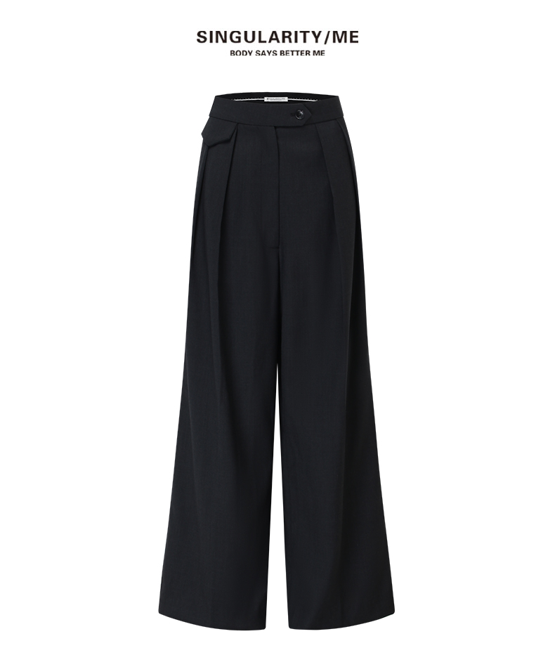 Singularity Me 9137 松弛感捏褶休闲阔腿裤时尚黑色百搭显瘦