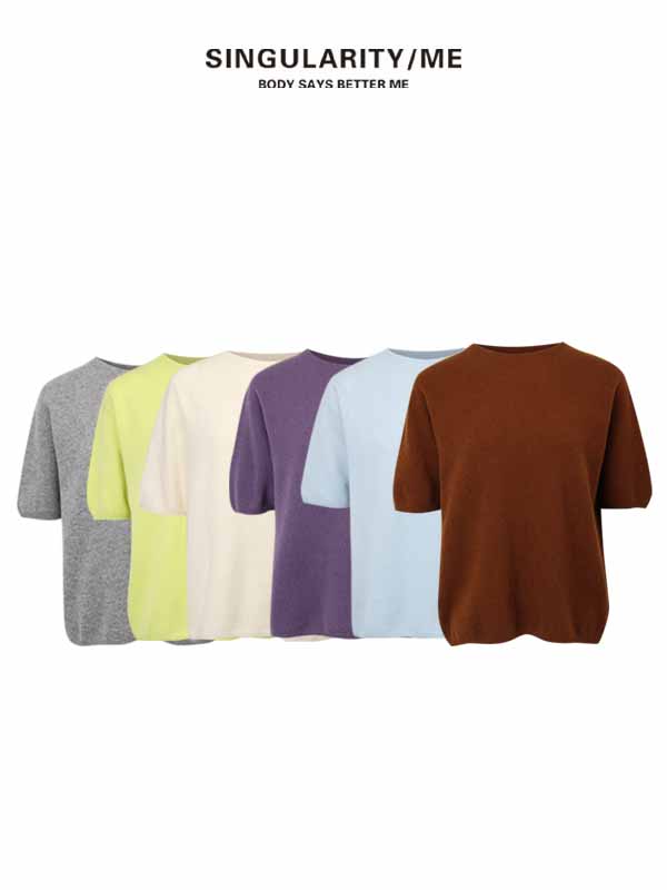 Singularity Me 8S 8159 多色休闲宽松羊毛针织短袖打底上衣