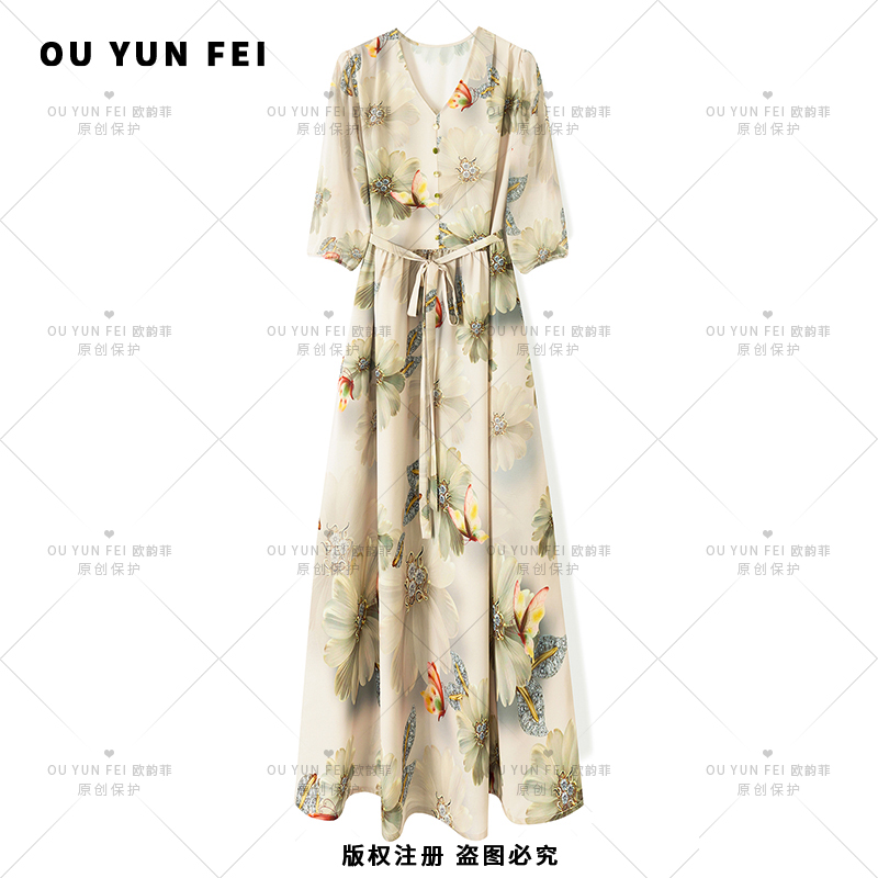 【欧韵菲】显瘦轻奢长裙子女新款气质温柔风穿搭高级感时尚F1376