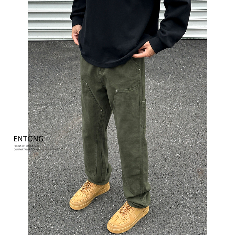 Entong秋冬美式cleanfit百搭牛仔裤男款直筒宽松工装休闲裤子男女