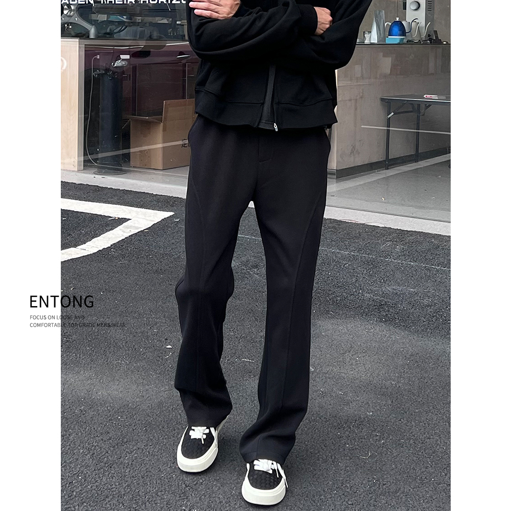 Entong美式cleanfit斜切休闲裤男款百搭潮牌黑色直筒宽松运动卫裤