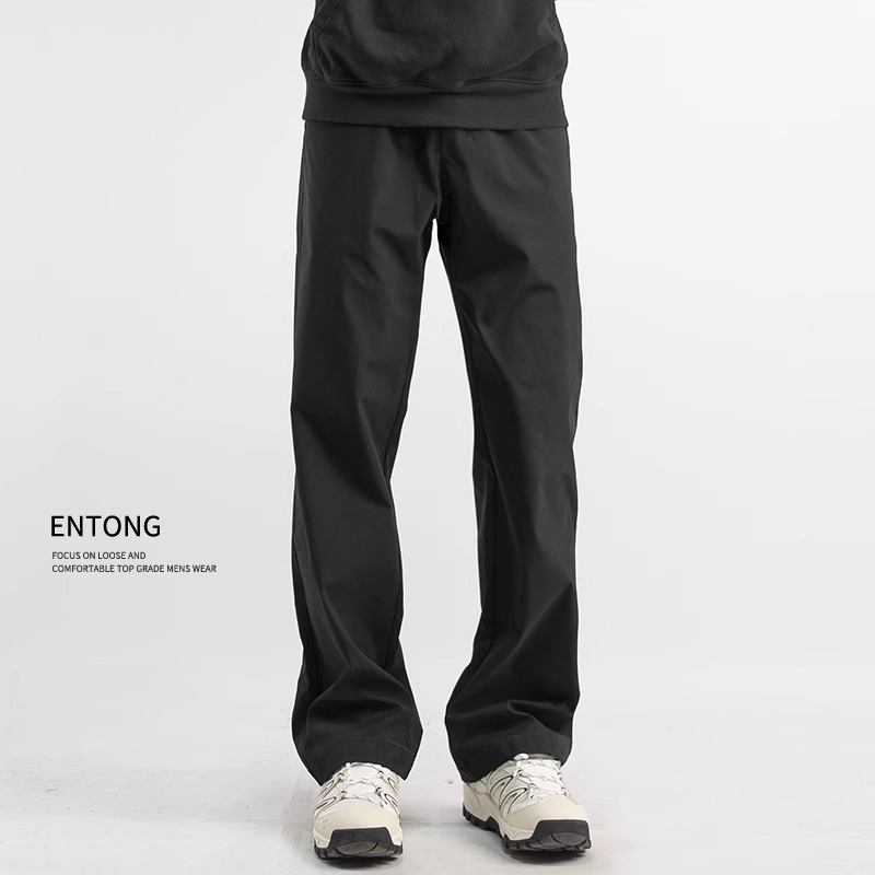 Entong秋冬加厚休闲裤男潮流美式宽松直筒微喇裤子机能速干长裤