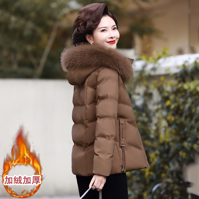 中老年妈妈短款加绒加厚棉衣女小棉袄外套冬季中年大毛领保暖棉服