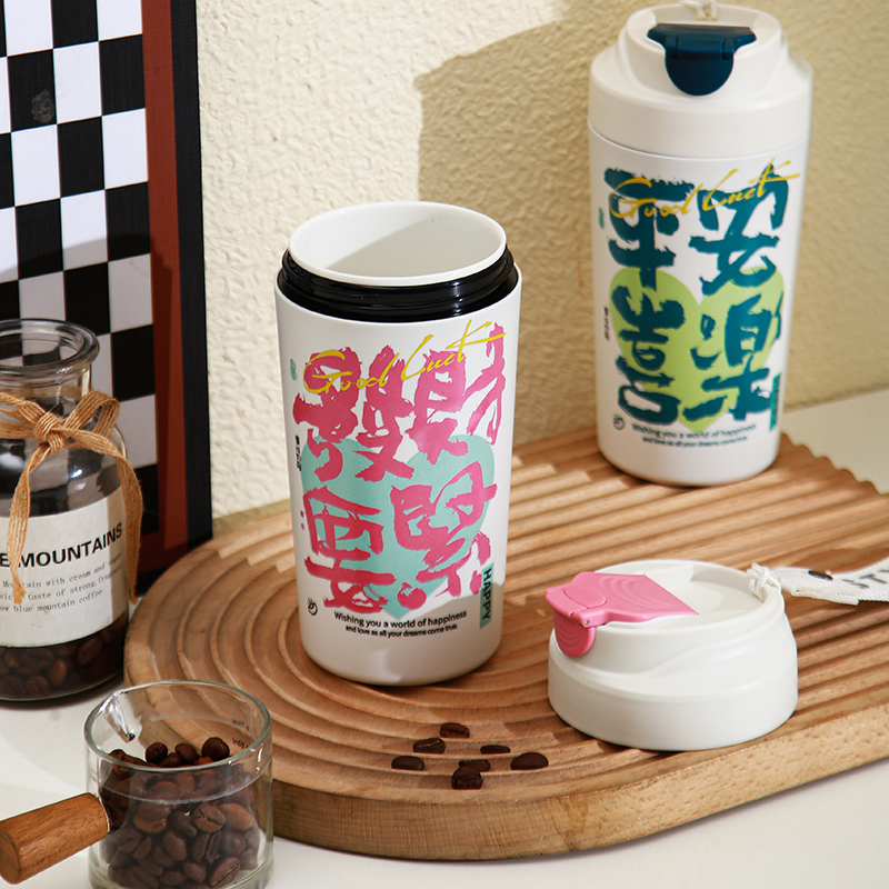 【非涂层】康纳斯真陶瓷内胆水杯茶水杯子咖啡杯翻盖直饮便捷大容量