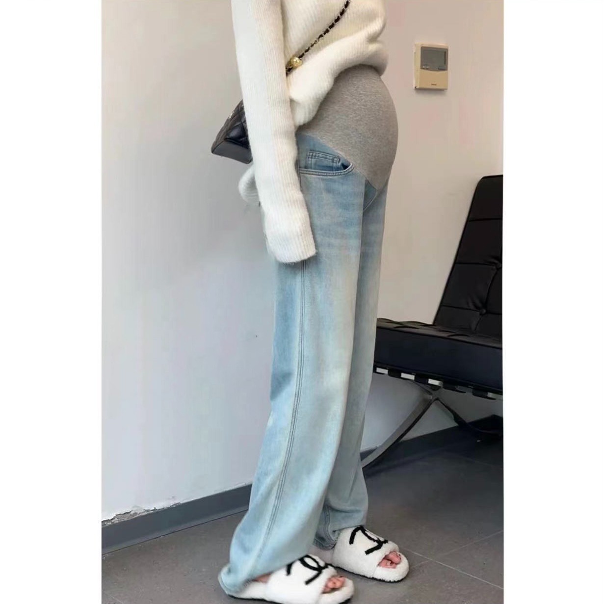 2025秋季新款孕妇裤时尚休闲窄版阔腿牛仔裤高腰显瘦直筒拖地裤子