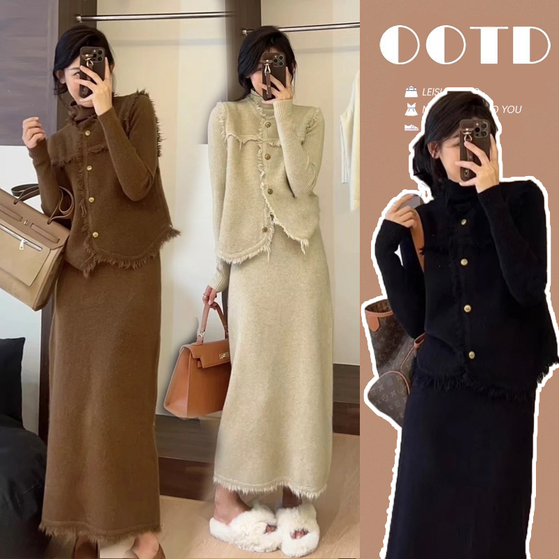 2025春秋气质法式小香风孕妇装马甲+连衣裙两件套气质孕妇套装女