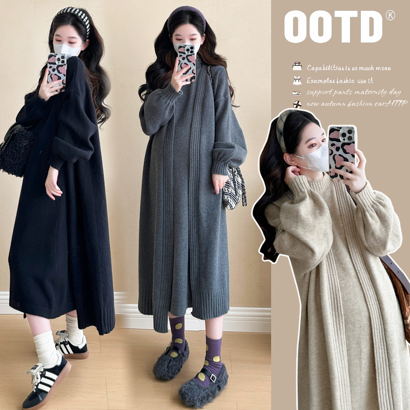 2025孕妇秋冬高级感韩版慵懒百搭外套长款半高领无袖裙子两件套
