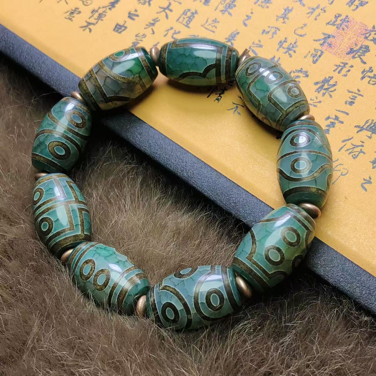 天然玉珠藏青佛珠一到九眼珍品手串九颗国风精品老玛瑙古珠礼物