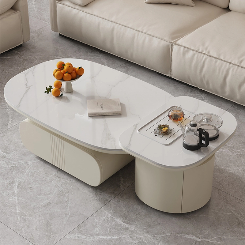 轻奢奶油风岩板功夫茶几客厅家用现代简约小户型泡茶一体移动茶台