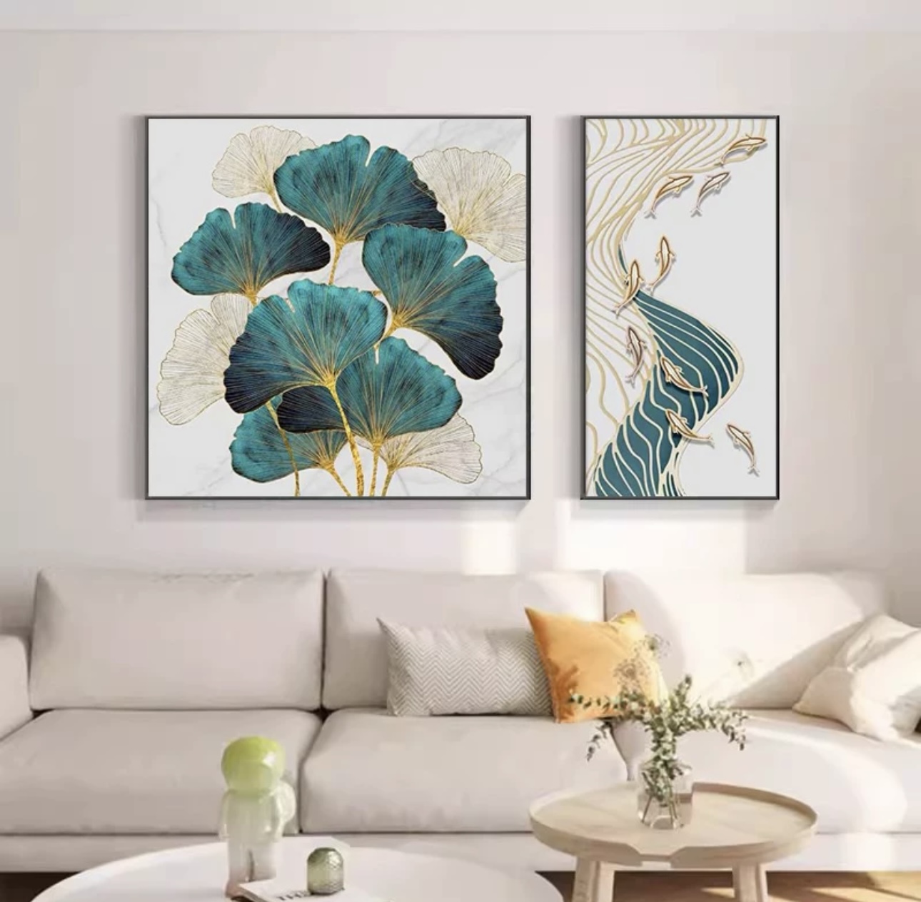 银杏叶肌理画北欧风奶油风现代简约肌理板画卧室餐厅餐厅装饰画