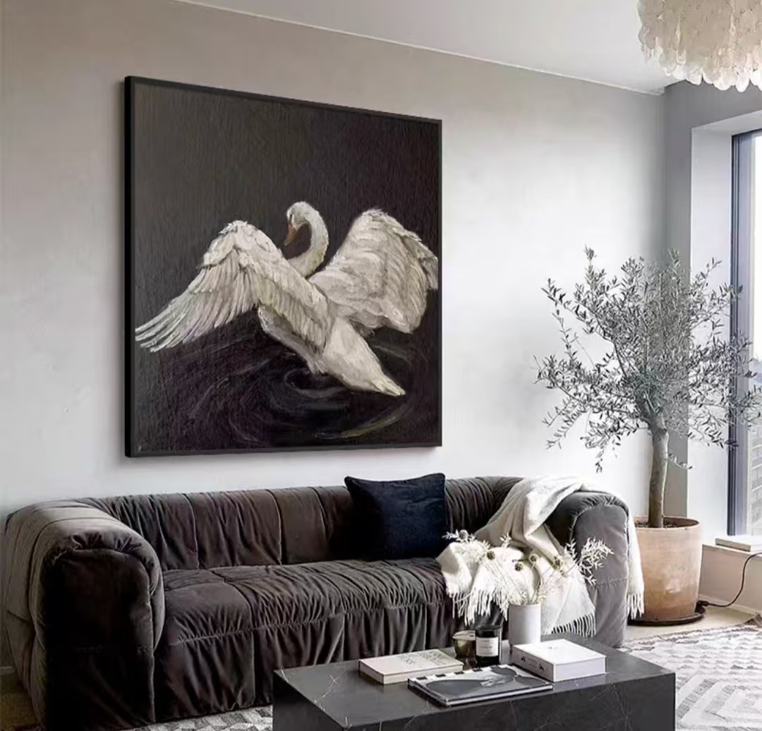 天鹅轻奢肌理板画客厅餐厅卧室餐厅装饰画手工玄关墙壁走廊防水