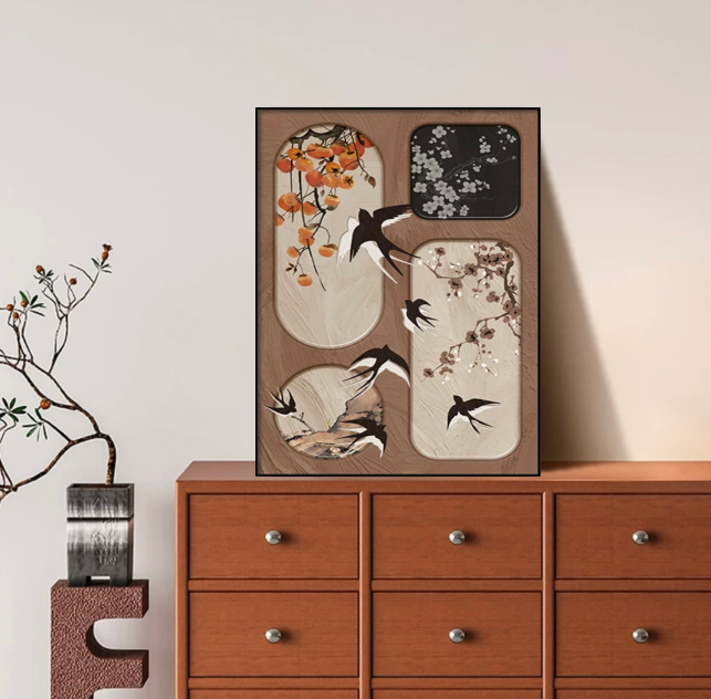 归雁组合现代简约北欧餐厅装饰画客厅走廊实物手工