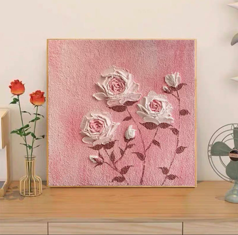 现代简约轻奢风浪漫玫瑰花轻奢肌理板画客厅餐厅卧室的上墙装饰画