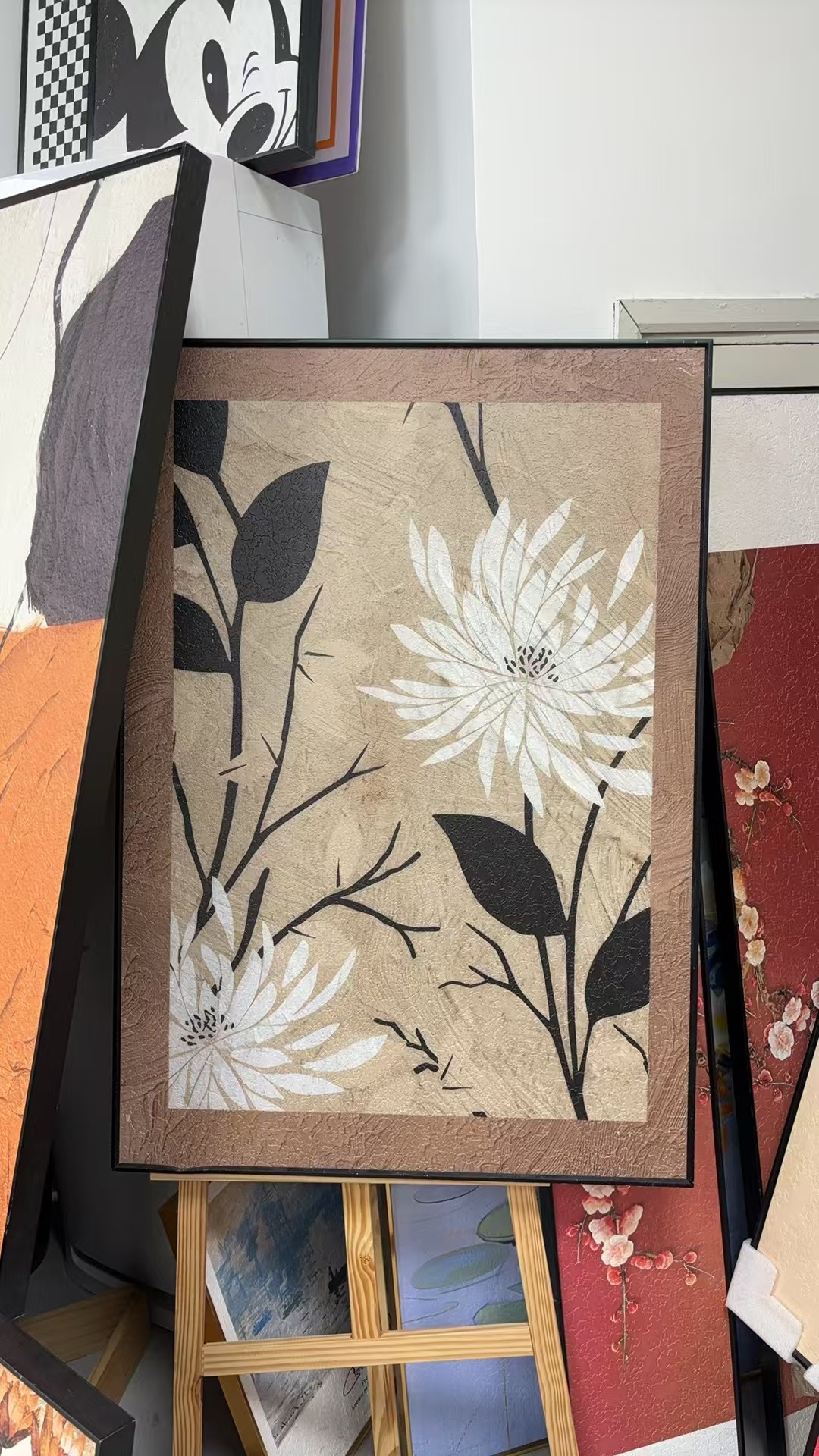 抽象花卉客厅玄关肌理板画抽象装饰画手工快递下单发货图案