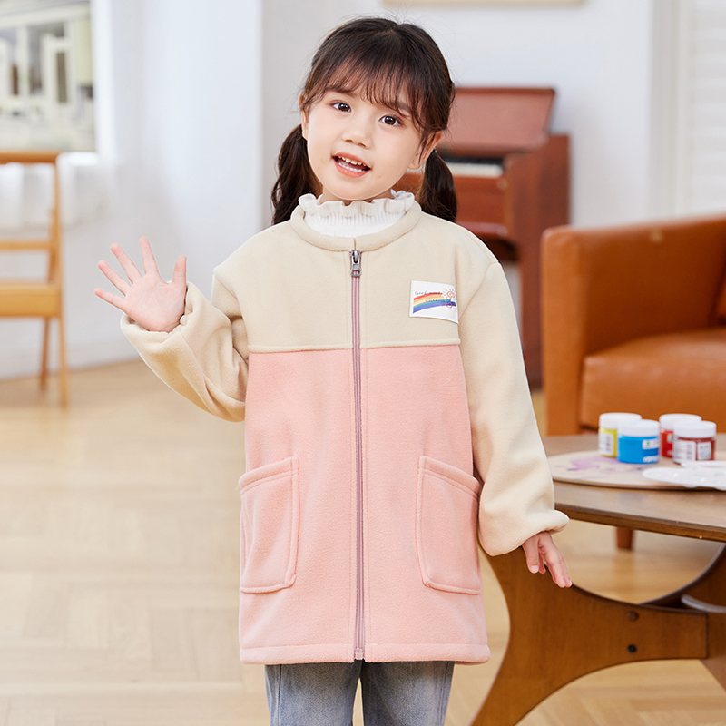 女童秋冬罩衣摇粒绒可套棉袄服防脏长袖小孩外穿宝宝罩衫围兜