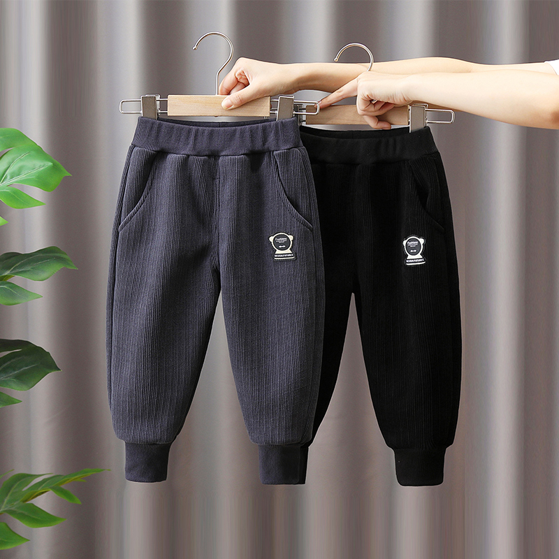 男童一体绒裤子秋冬装2022新款宝宝加厚休闲裤洋气儿童冬季加绒裤