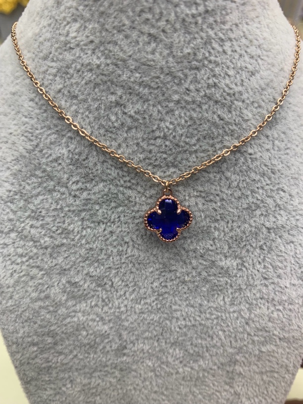 钛钢项链 小众轻奢锁骨链黑色经典四叶花项链女气质双面轻奢百搭