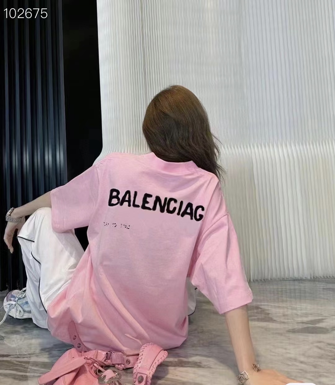 2023夏季新款大版洋气宽松休闲大T高级感粉色简约圆领短袖