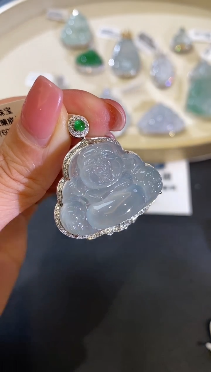 【闪购商品】翡翠吊坠18K金镶嵌钻石镶嵌缅料冰晴底佛公