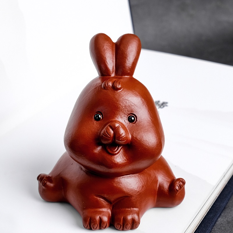 壶尔摩斯紫砂朱泥睁眼兔子茶宠摆件精品可养仿真动物茶具小茶宠