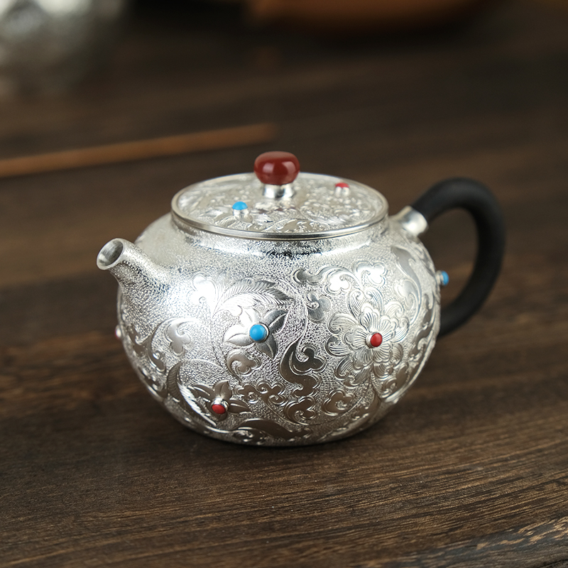 壶尔摩斯《花晨月夕》银壶茶壶全手圆壶中秋足银999一张打送礼家用