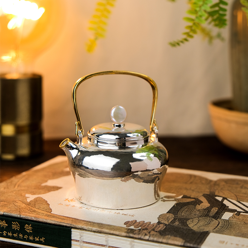 壶尔摩斯《小蛮腰》茶壶银壶足银999全手工茶具复古珍珠家用