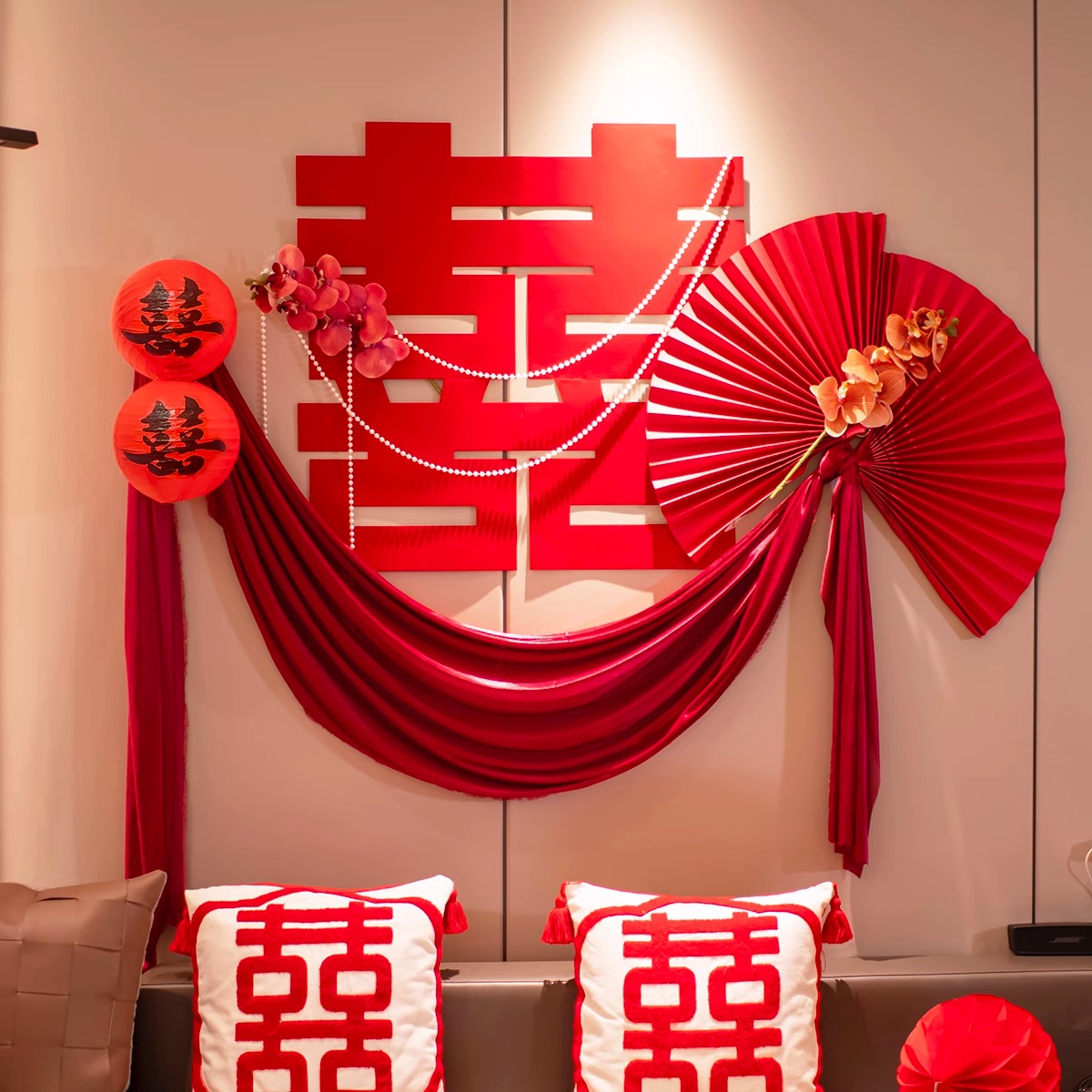 婚房布置套装客厅装饰爱心气球结婚男女方新房卧室喜字贴极简