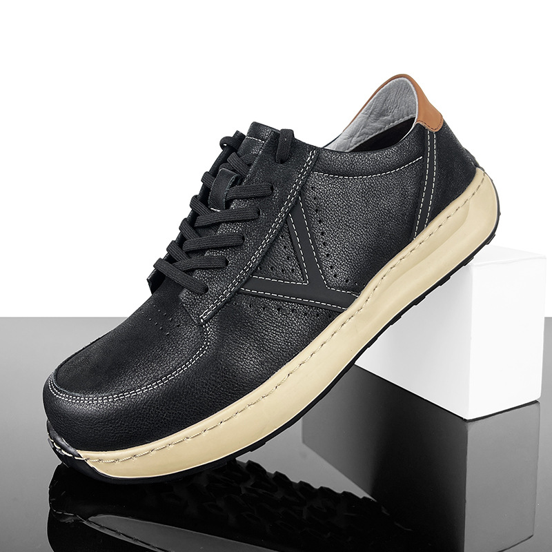 鞋子男秋季新款真皮运动鞋头层牛皮舒适耐磨低帮厚底运动休闲百搭