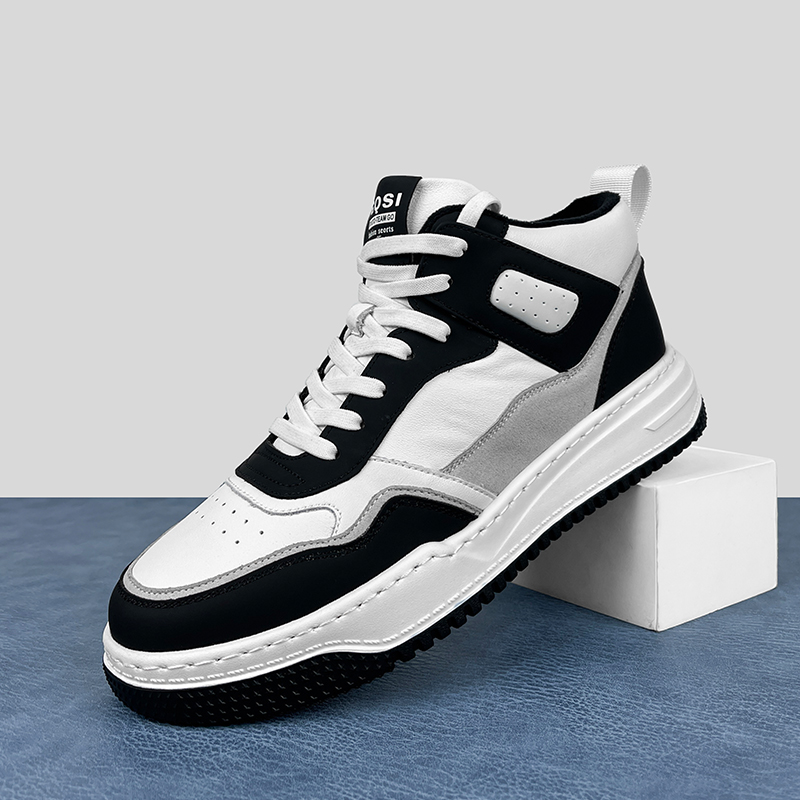 高帮板鞋男款2023秋冬新款系带运动鞋青春潮流拼色男鞋厚底休闲鞋