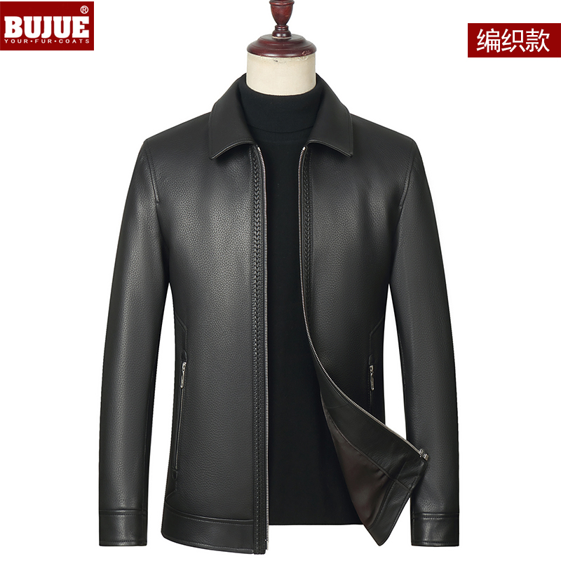 奢品男装 进口新西兰真鹿皮皮衣编织夹克RiRi拉链双A等级鹿皮商务