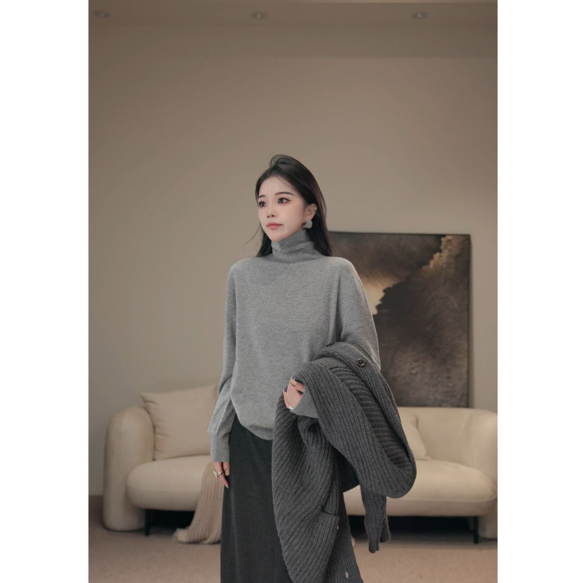 卢尚原创肩线高领毛衣9795