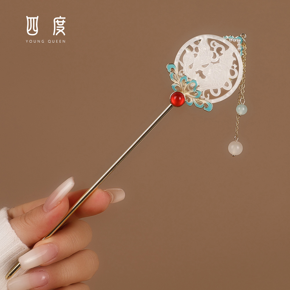 新中式扇形发簪女花朵流苏发钗古风盘发簪子日常现代简约汉服配饰