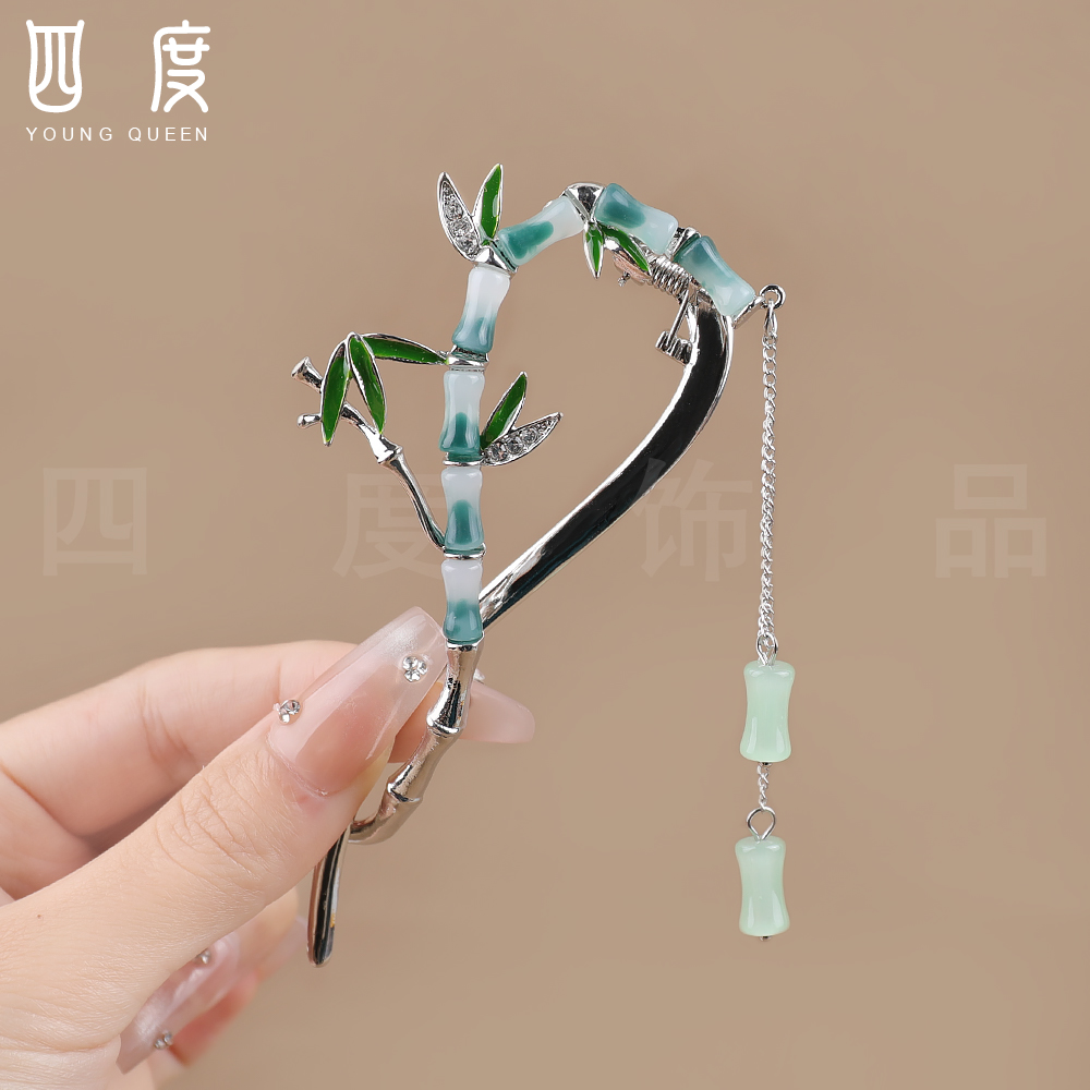 秋冬新款新中式竹节流苏后脑勺盘发气质扭扭夹国风一字夹古风头饰