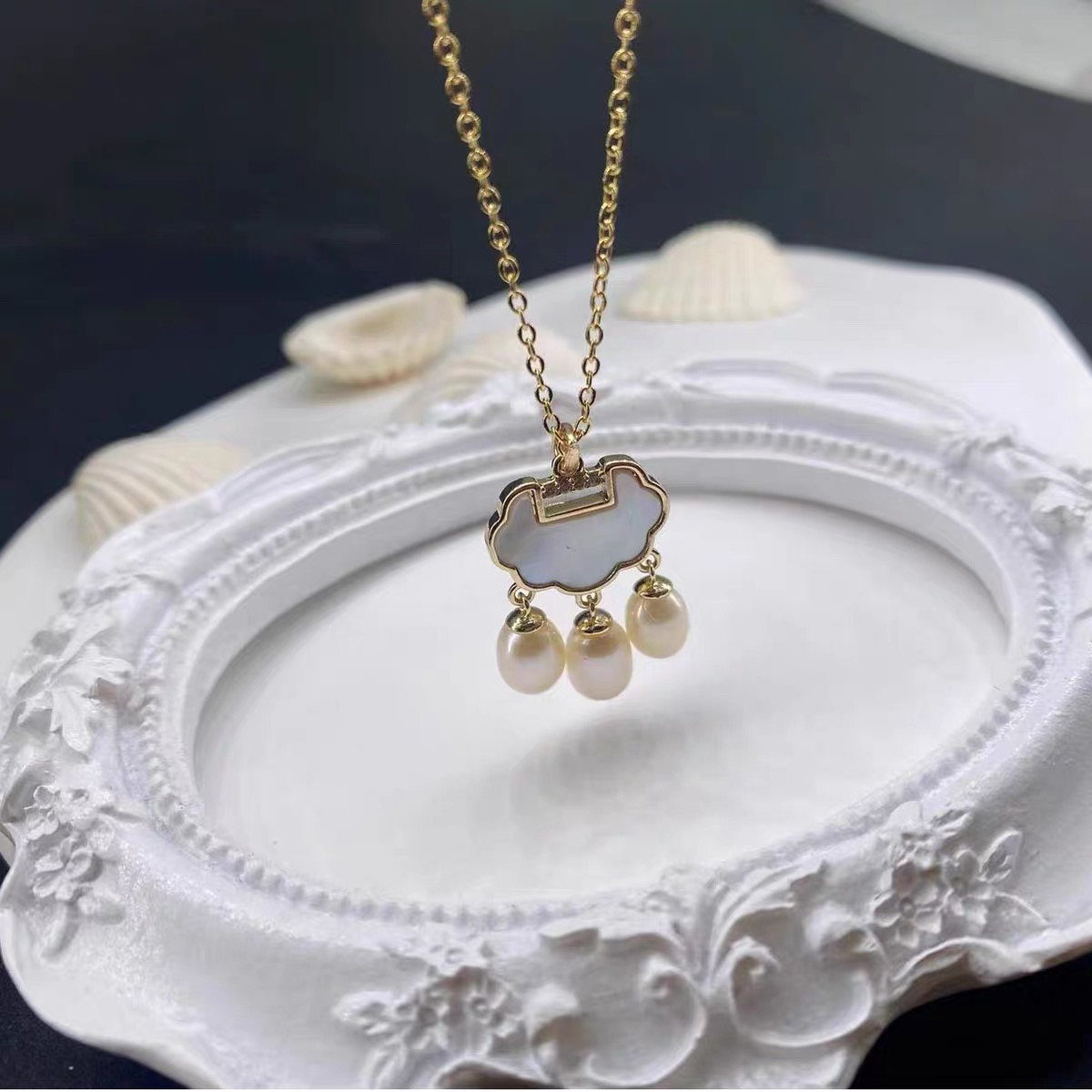 古风如意锁淡水珍珠灵动流苏小巧锁骨气质