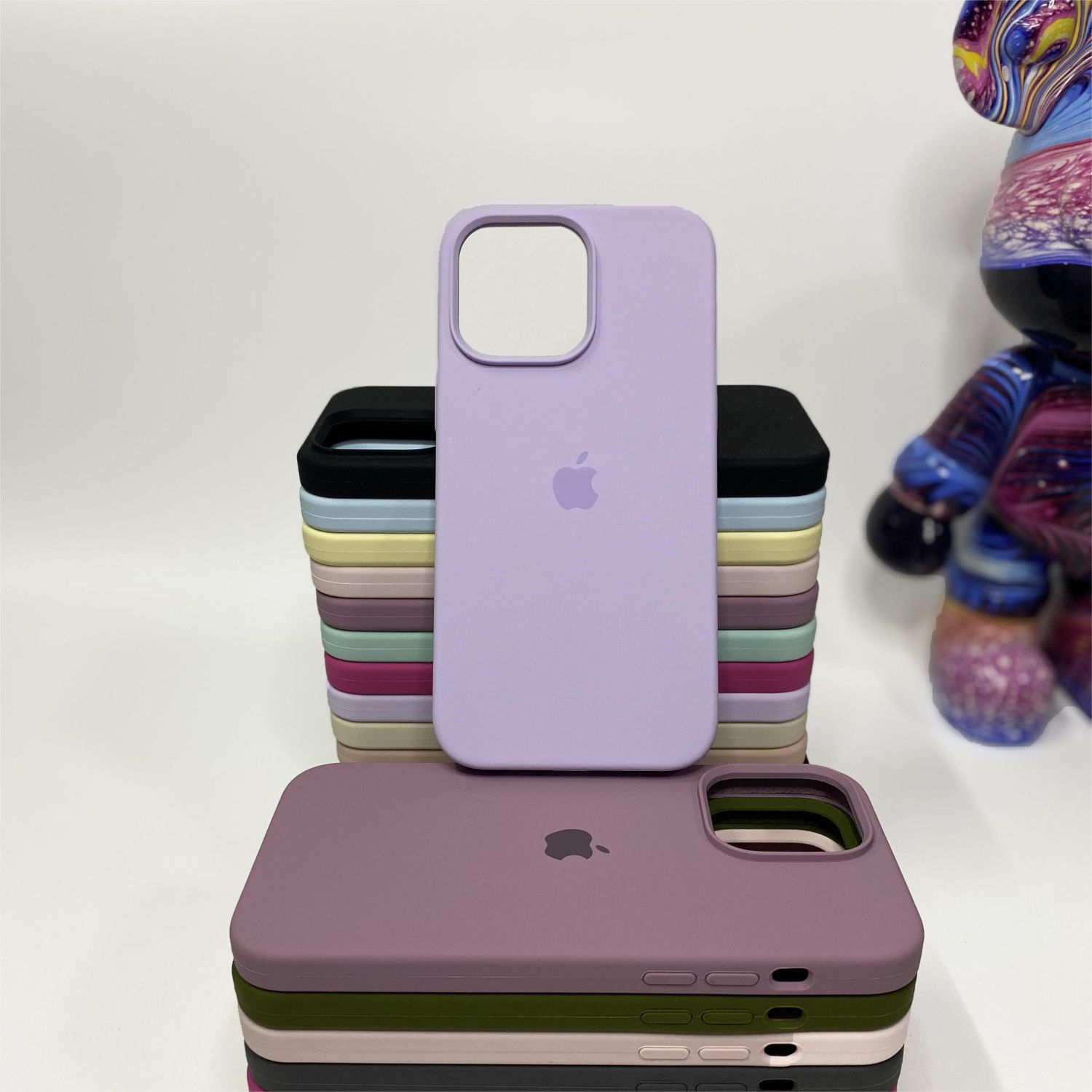 ins紫丁香液态硅胶手机壳iphone15promax大孔14/13/12/11防摔x