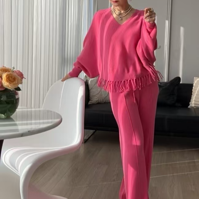 时尚气质宽松纯色设计师圆领百搭减龄针织套装405402