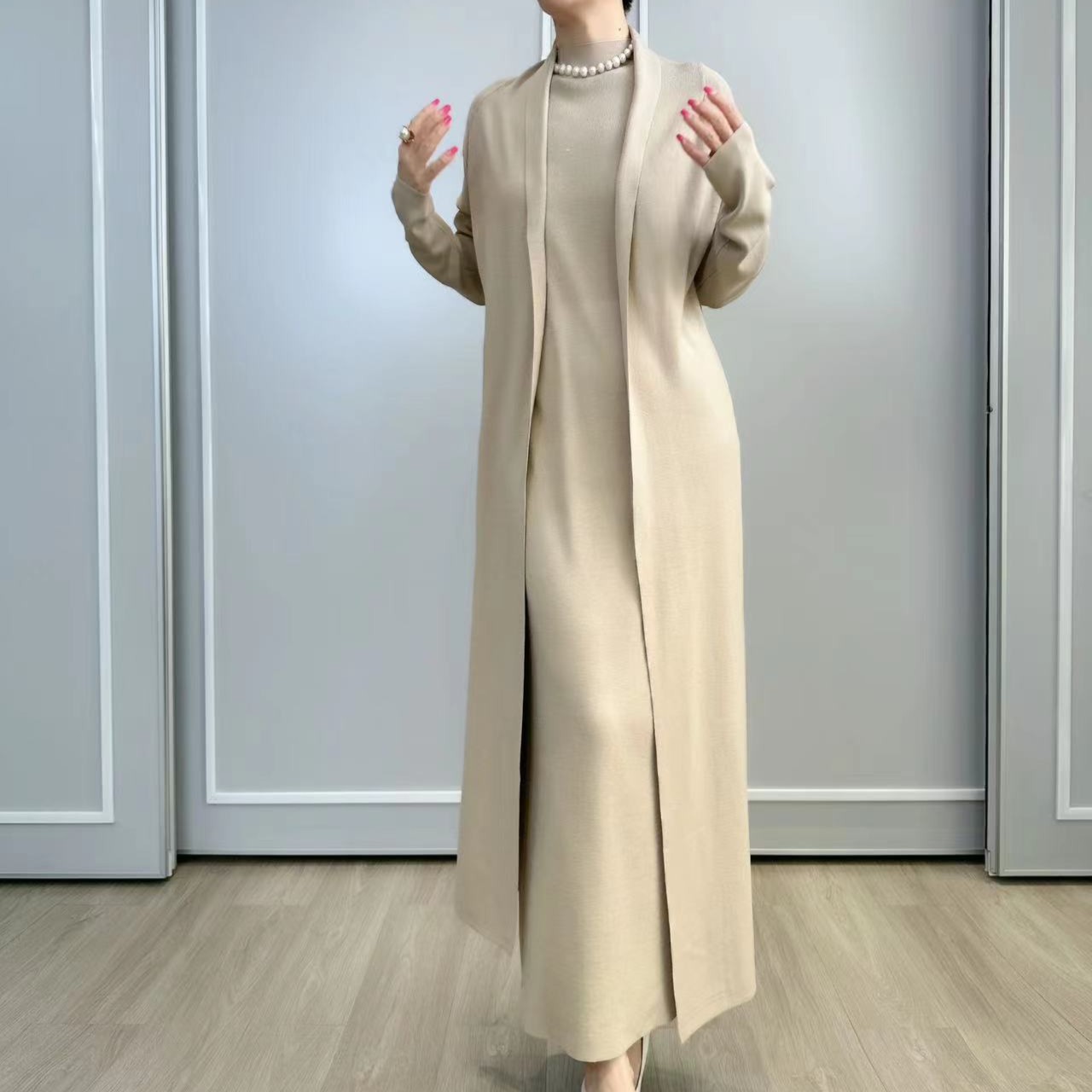 时尚针织气质韩版中长款俩件套套装3181