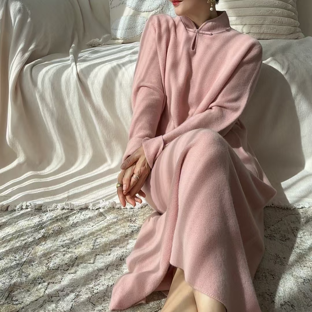 时尚宽松气质高级感纯色长款羊绒衫195900