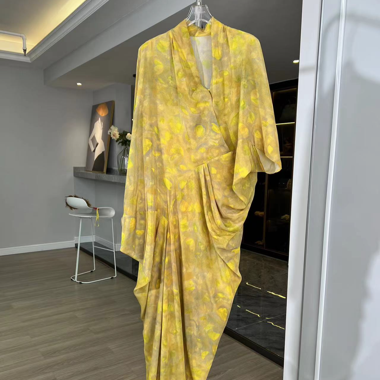 气质时尚水墨印花百搭不规则连衣裙858