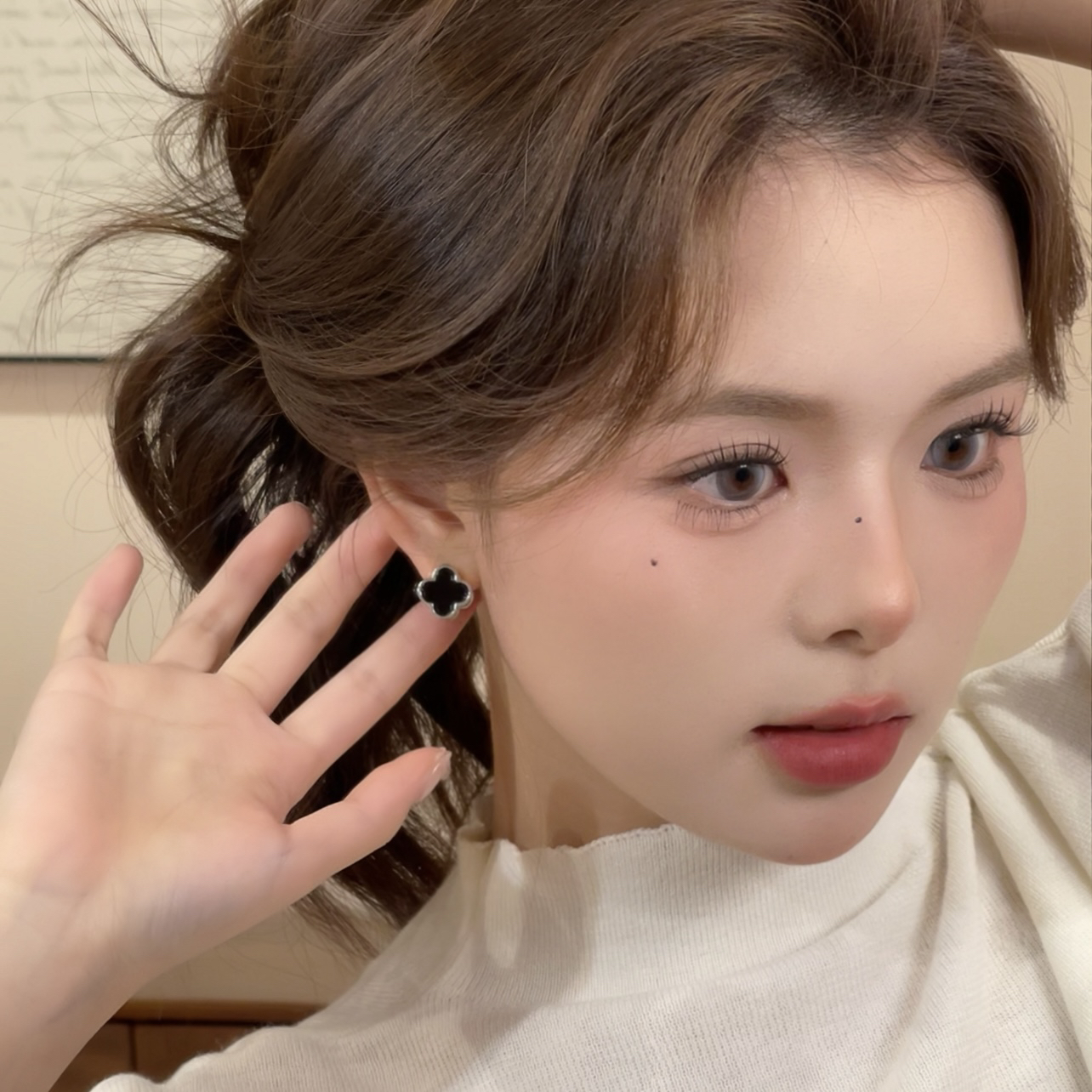 【特】X737正反两戴黑白质感耳扣简约方圆脸小众雅丹风耳钉