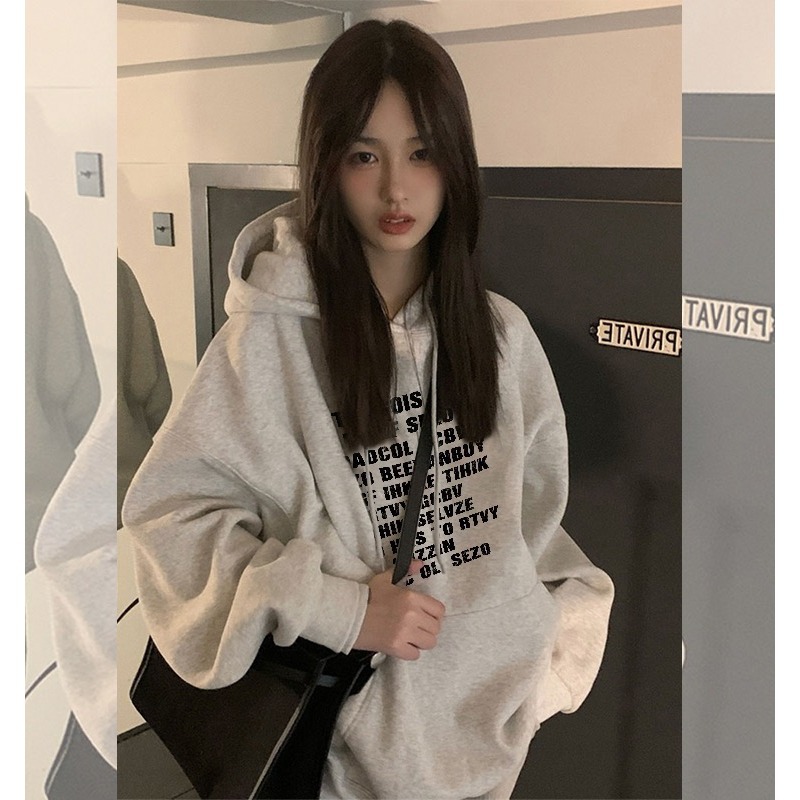 复古高街潮牌连帽卫衣加绒加厚宽松慵懒风秋冬外套春秋长袖大码